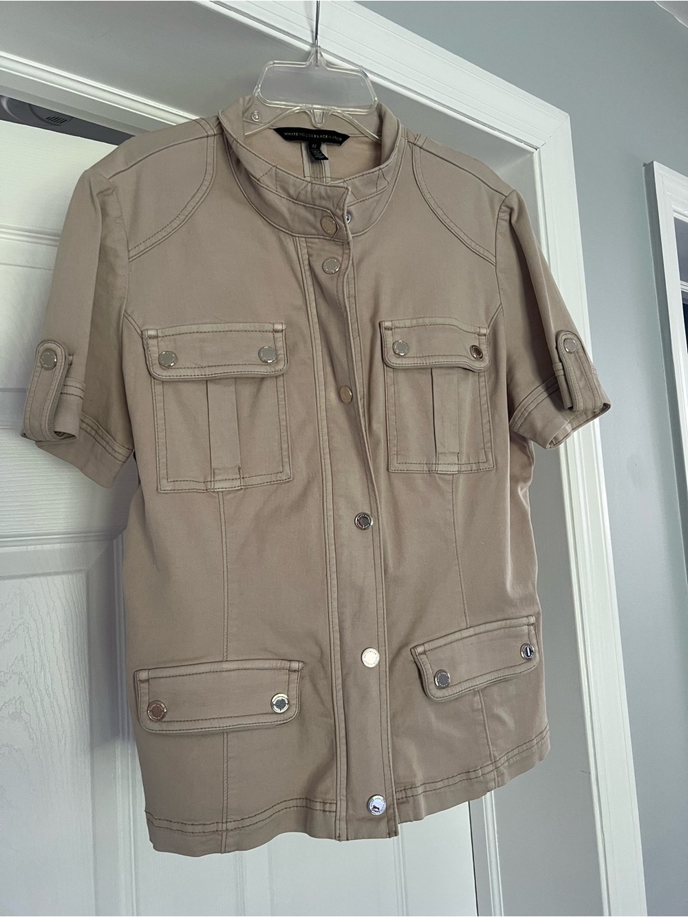 White House Black Market Short-Sleeve Utility Jacket in Beige
